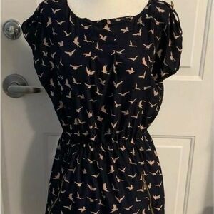 A'gaci Navy Dress with Pink Bird Pattern
